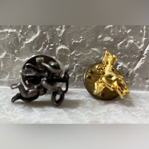 2x  Cupid Cherub Angel Brooch Pin Cowboy Silver Plated Cupid Gold Plated